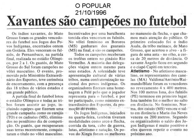 Xavantes sao  campeões no futebol 21/10/1996