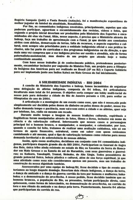 Relatório Indígena sobre as atividades tradicionais dos "esportes indígenas" e o Ministério dos esportes do Brasil  (c