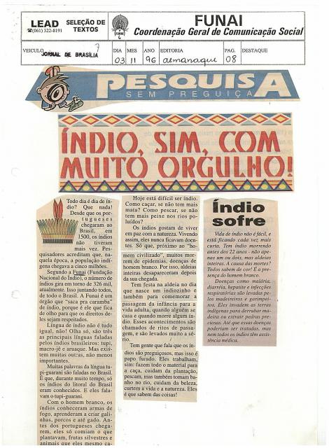 Índio,sim,com muito orgulho 03/11/1996