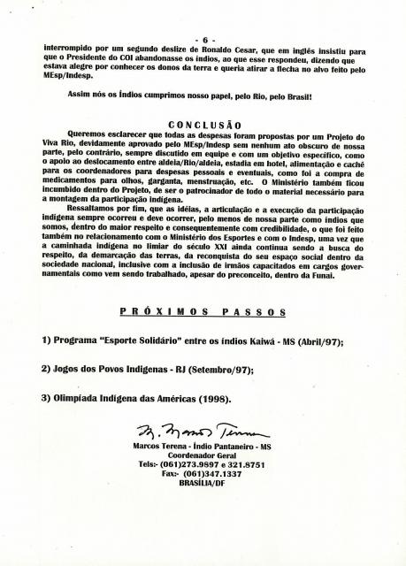 Relatório Indígena sobre as atividades tradicionais dos "esportes indígenas" e o Ministério dos esportes do Brasil  (c