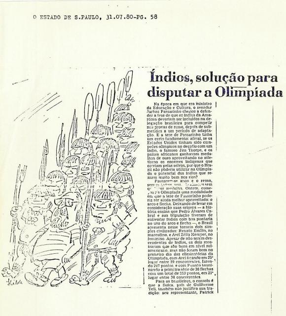 Índios, solução para disputar a Olimpíada 31/07/1980