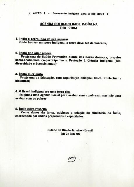 Anexo I Documento Indígena para a Rio 2004