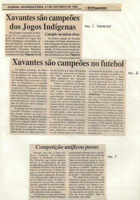 Xavantes são Campeões dos Jogos Indígenas 21/10/1996