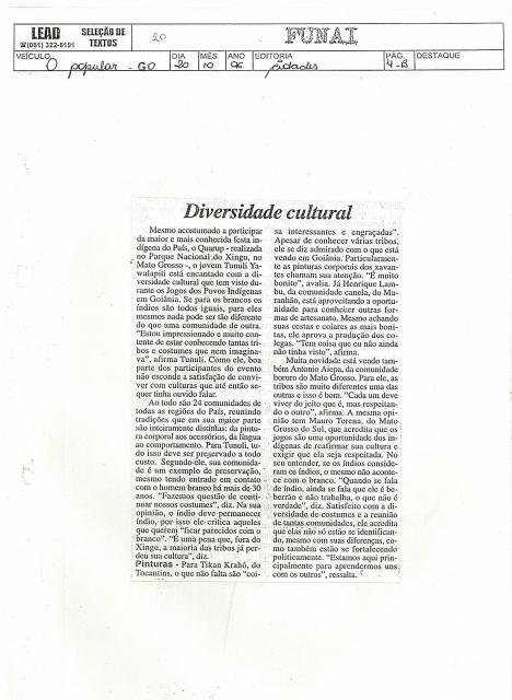 Diversidade cultural 20/10/1996