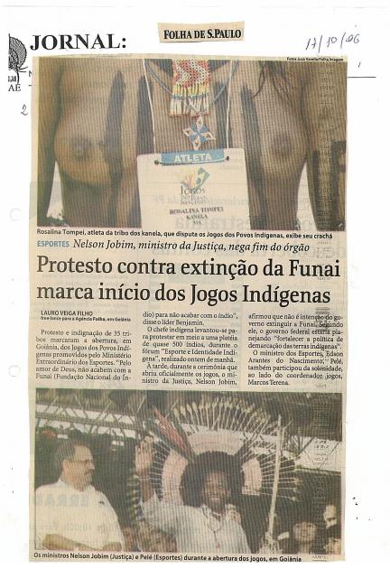 Protesto contra extinção da Funai marca início dos jogos indígenas 17/10/1996