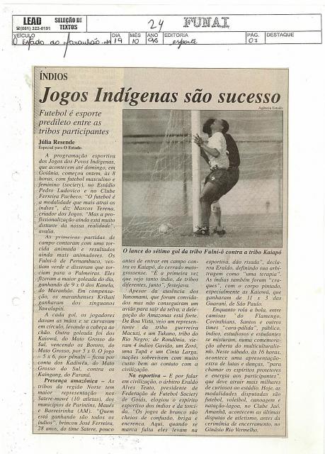 Jogos Indígenas são sucesso 19/10/1996