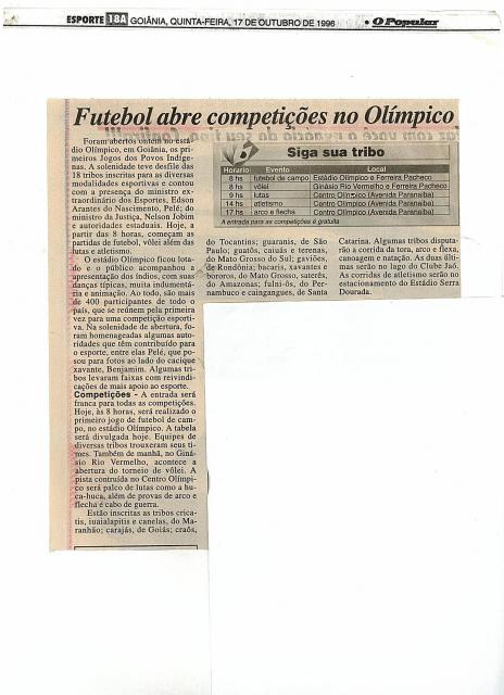 Futebol abre Competições no Olímpico 17/10/1996