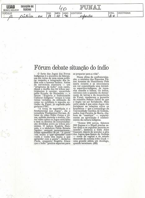 Fórum debate situação do Indio 18/10/1996