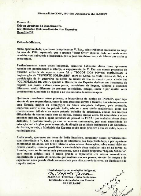 Carta ao Ministro Extraordinário dos  Esportes 27/01/1997 p.1