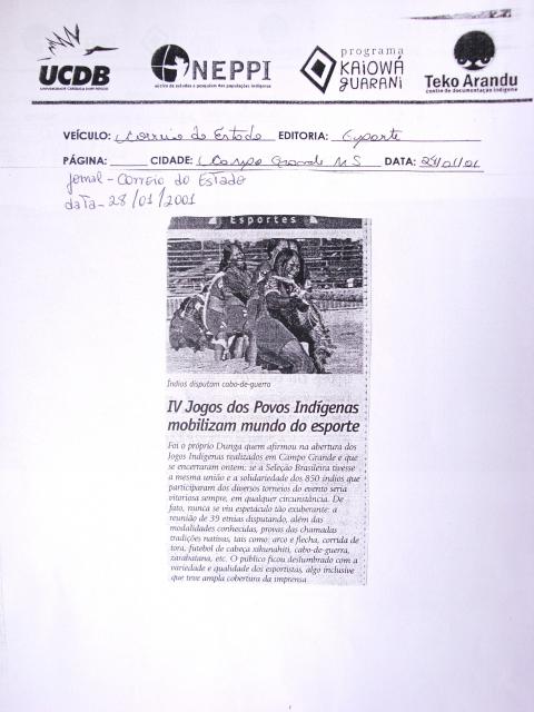 IV Jogos dos Povos Indígenas mobilizam mundo do esporte 28/01/2001