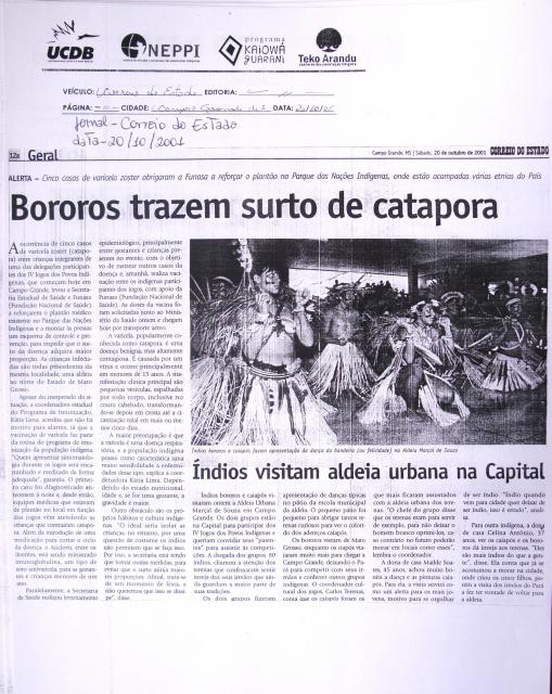 Bororos trazem surto de Catapora 20/10/2001