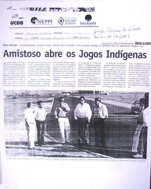 Amistoso abre os Jogos Indígenas 20/10/2001