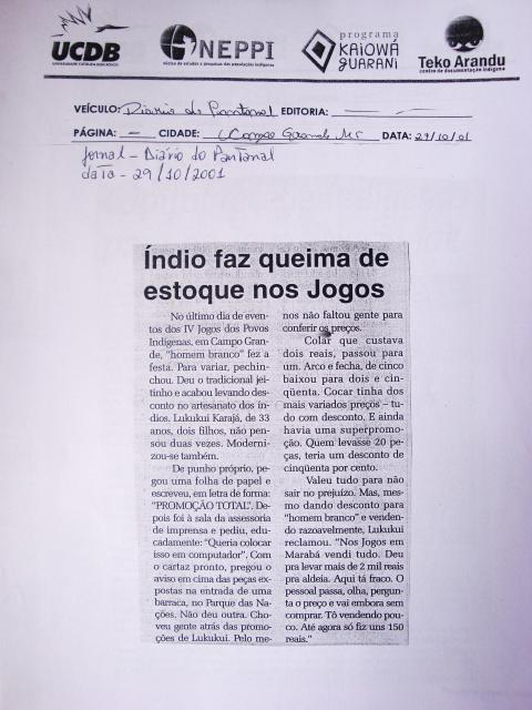 Índio faz queima de estoque nos Jogos 29/10/2001