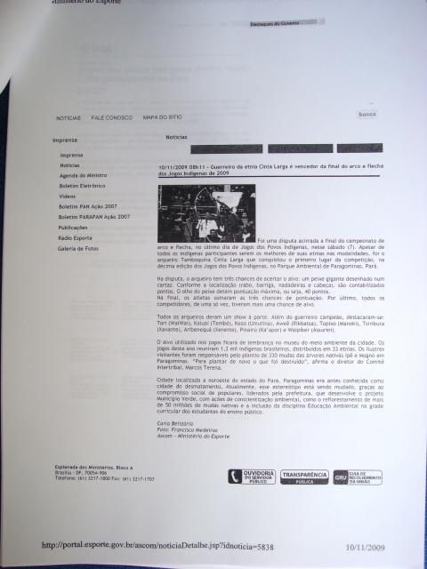 Guerreiro da etnia Cinta Larga é vencedor da final do arco e flecha dos Jogos Indígenas de 2009, 10/11/2009