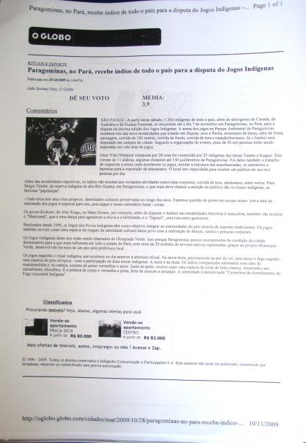 Paragominas, no Pará, recebe índios de todo o Brasil para a disputa dos Jogos Indígenas - 29/10/2009