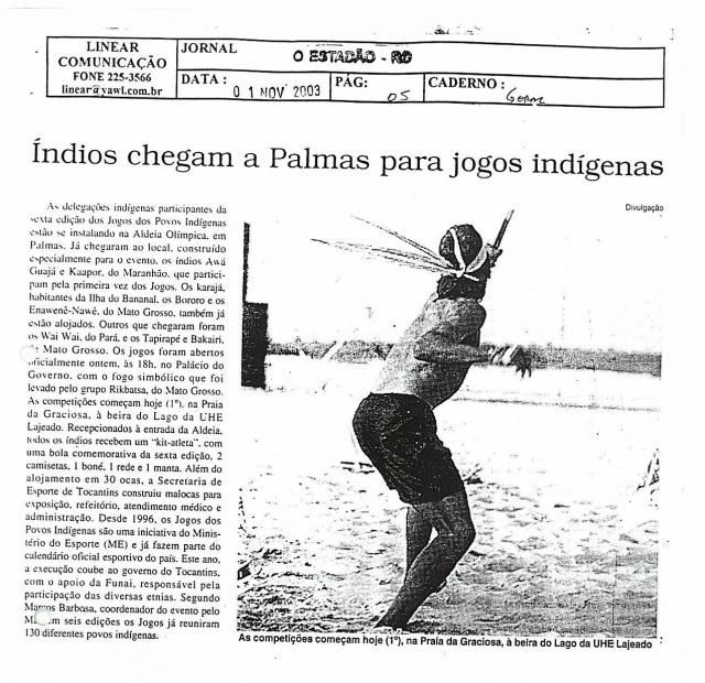 Indios chegam a Palmas para Jogos Indígenas 01/11/2003